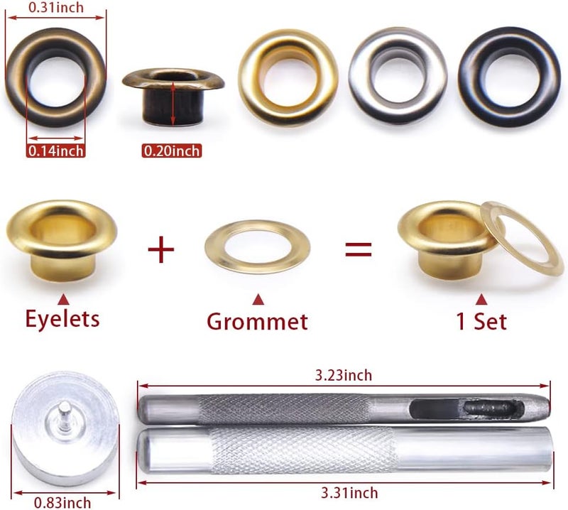 SEMINI Grommet Kit 800 Sets Gronmets Eyelets with 3 Pieces Install Tool Kit, 4 Colors - Image 2